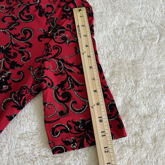 RN Studio Dress Size 6 Red Black Scroll Print Sheath Short Sleeve Holiday Party - Picture 8 of 11